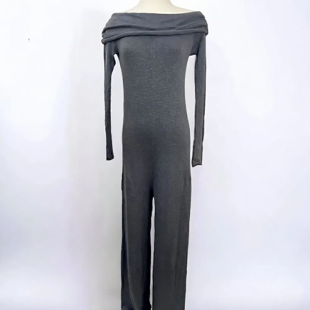 Free People Don’t Leave Me Dry Gray Sweater Jumpsuit XS